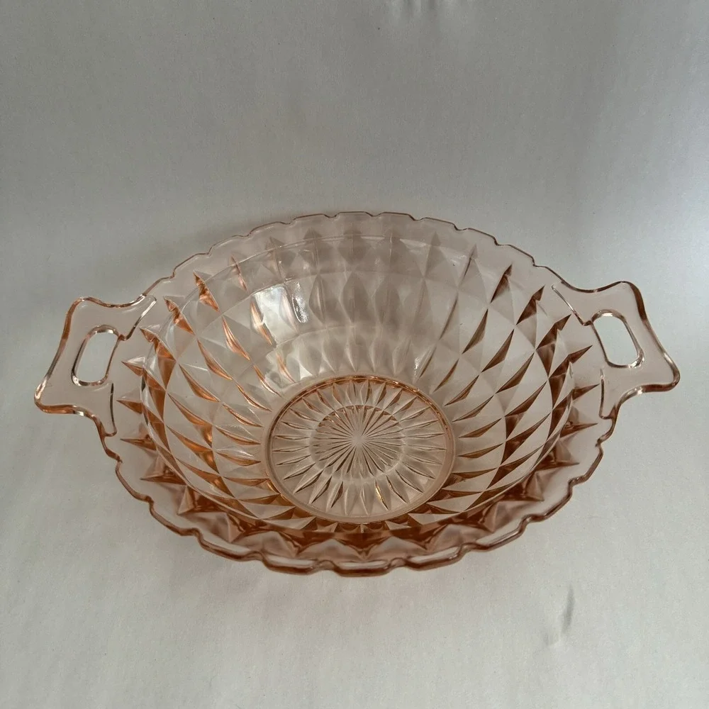 Jeannette‎ Glass Windsor Pink Handled Serving Bowl 8.5